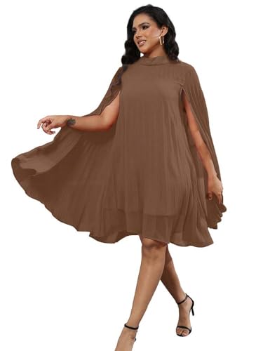 Image of Women's Casual Cape Sleeve Pleated Split Short Dress Loose Fit Cocktail Party Flowy Dress