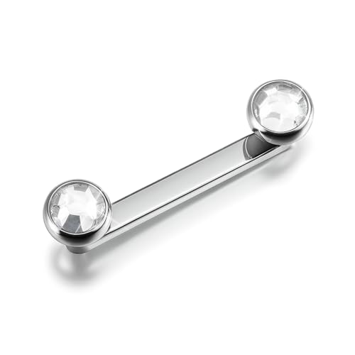 Josojoou 14G Titanium Surface Piercing Jewelry Double Crystal Internally Threaded Surface Tragus Staple Bar Piercing Jewelry 10mm Flat Bar Unisex Body Jewelry