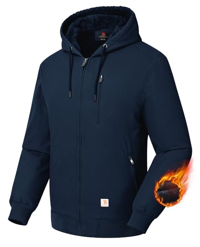 Image of BGOWATU Men's Cotton Work Jacket Insulated Flannel Lined Active Winter Coat with Utility Pockets