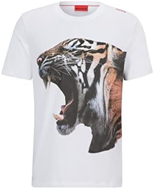 HUGO Mens Digre Cotton-Jersey T-Shirt with Tiger Graphic