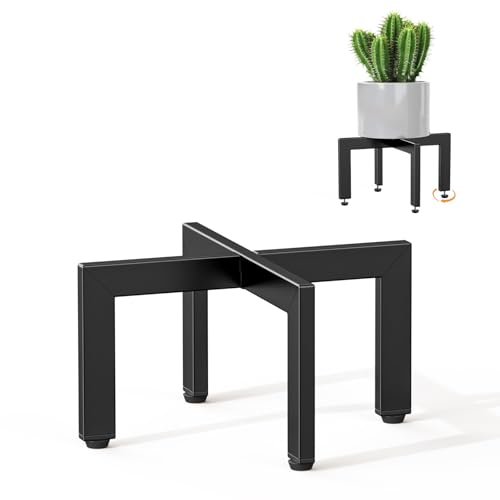 JND Adjustable Plant Stand Indoor Outdoor,Metal Modern Plant Stands, Plant Stand with Adjustable Feet,Low Short Plant Stands,Fit 8-12 inch Pots,Black (Pot & Plant Not Included)