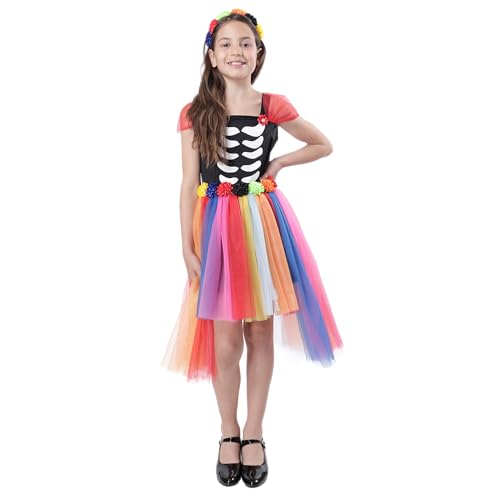 Disfraz Catrina Niña Halloween Diadema Catrina, Disfraz Esqueleto Niña, Disfraz Halloween Niña, Disfraz Mejicana Niña (10-12 años)