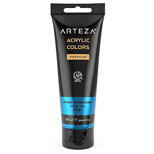 ARTEZA Metallic Acrylic Paint, Pearl Turquoise A226, 120 ml Pouch, Highly Pigmented & Fade-Resistant, Non-Toxic, for Artists & Hobby Painters