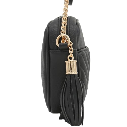 FashionPuzzle Chevron Quilted Crossbody Camera Bag with Chain Strap and Tassel3