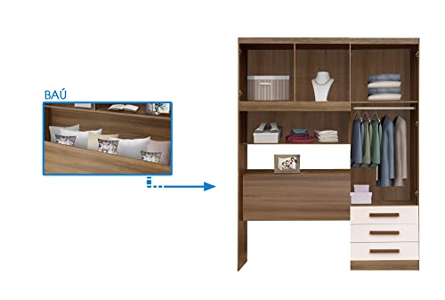 Guarda Roupas Com 4 Portas 3 Gavetas Para Cama De Solteiro Com Cabeceira México Solteiro Cor Mel e O
