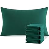 NTBAY 1800 Thread 100% Brushed Microfiber Queen Pillow Cases Set of 4, Super Soft and Cozy, Wrinkle, Fade, Stain Resistant with Envelope Closure 20x30 Pillowcases, 20x30 Inches, Dark Green