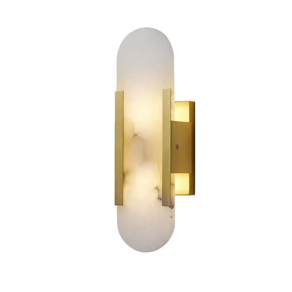 SSBHDM 13.7 Inch Oval Alabaster Wall Sconce, Nordic Industrial Style Wall Light, Natural Marble Wall Lamp, Living Room Restaurant Bedroom Wall Mounted Lighting Fixtures