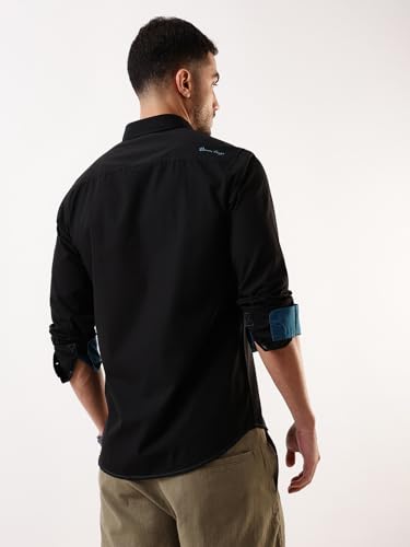 Image of Dennis Lingo Men Solid Spread Collar Full Sleeves Regular Fit Cotton Casual Shirt