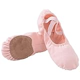 Ballettschuhe Mädchen Geteilte Ledersohle Ballettschläppchen Damen Ballett Trainings Schläppchen Kinder Spitzenschuhe Tanzschuhe Rosa 30