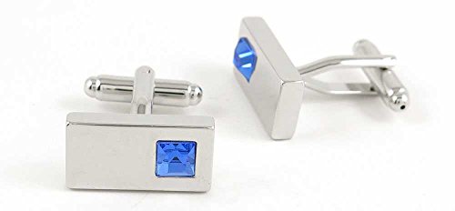 1 Par de Mancuernillas para Hombre Plateadas con Diamante Azul miniatura 1