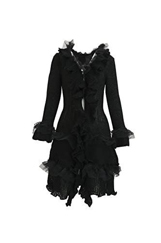 Image of Womens Vintage V Neck Ruffled Asymmetric Cardigan Sweater Outwear Coat