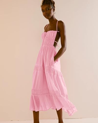 Image of VIUTIL Flowy Maxi Dress for Women Summer Cotton Backless Beach Long Dress with Pockets 2026