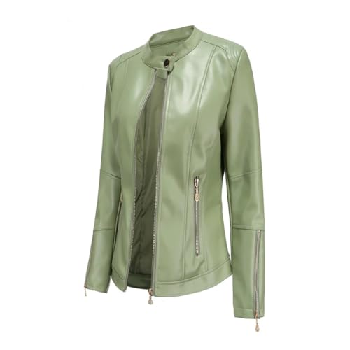 Women PU Leather Jacket For Short Zipper Thin Motorcycle Jacket