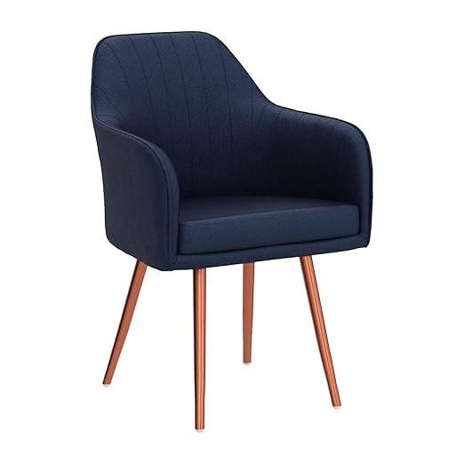 Image of Nexon Chair Set of 2 Velvet Dining Chairs, Cushion Seat Chair for Living Room Bedroom Restaurant, Modern Contemporary Upholstered with Polished Rosegold Metal Legs (Navy)