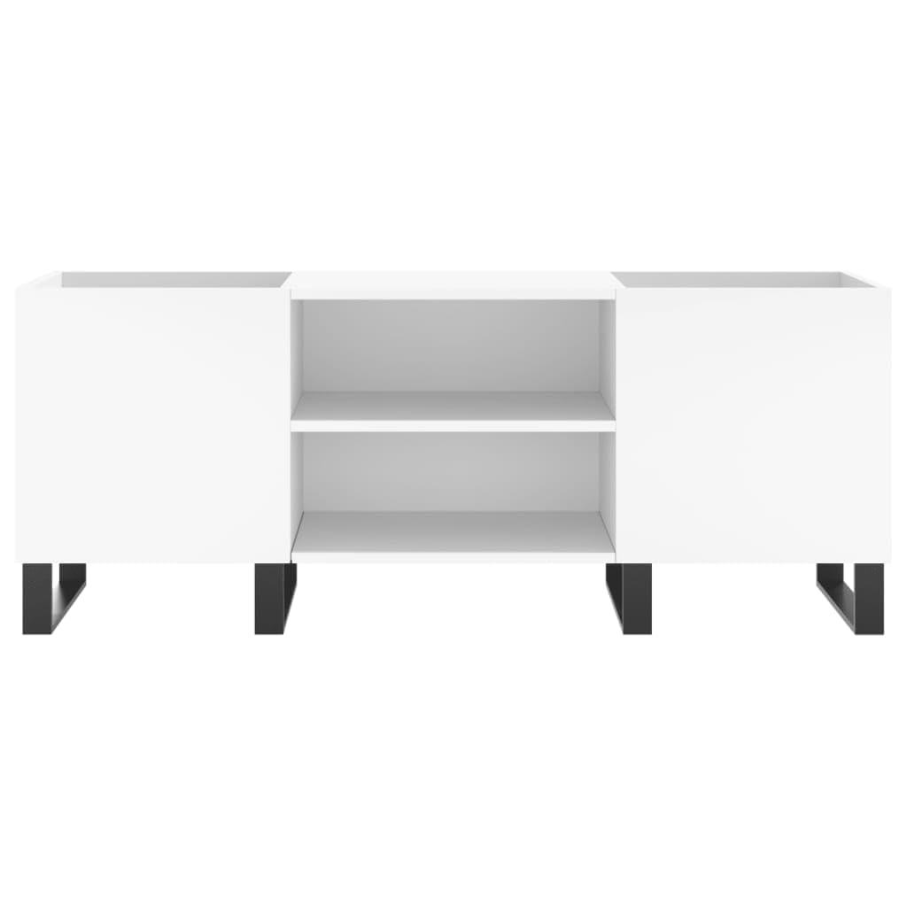 Fengshui Szafka panelowa biała 121 x 38 x 48 cm materiał drewnopochodny | Stabilna górna płyta do gramofonu, żelazne nogi, styl industrialny, przestronne przechowywanie LP