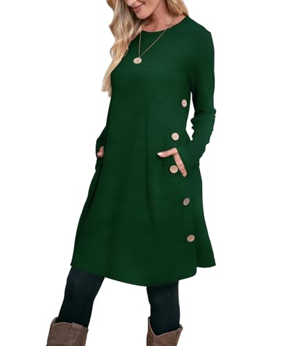 OFEEFAN Womens Sweater Dress Long Sleeve Dress for Women Winter Dress Emerald Green XL