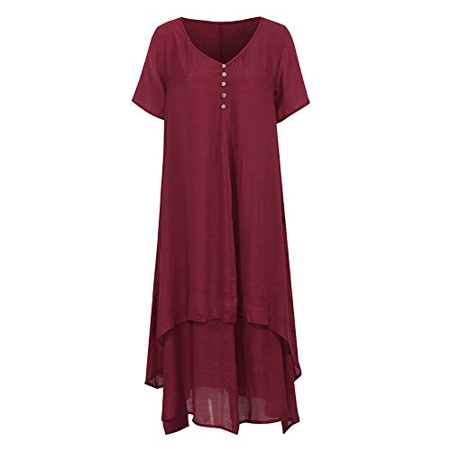 Domary Nova moda feminina casual vestido solto cor sólida manga curta Boho verão vestido maxi longo