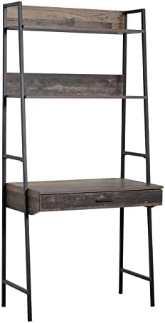 OS Home and Office ladder bookcase with desk, Rustic Planked Knotty Pine