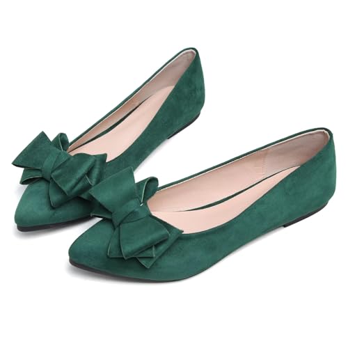 Image of TN TANGNEST Women's Flats Comfortable Dressy Slip On | Pointed Toe Bow Ballet Shoes, Business Casual Office Flats, Suede Flat Shoes