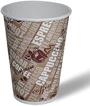 Party Warehouse 50 x 16oz 450ml Disposable Single Wall Brown Print Paper Cups for Coffee Tea Hot Drinks and Cold Drinks - Great for Parties, BBQs, Camping and Home Use