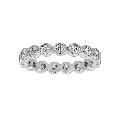Amazon Collection Platinum-Plated Sterling Silver Infinite Elements Cubic Zirconia Round Bezel set Eternity Band Ring, Size 7