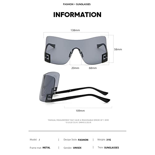 Oversized One Piece Goggle Sunglasses Women Vintage Brown Sun Glasses Female Mirror Shades2