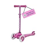 HUDORA Scooter Flitzkids 2.0 I Stabiler Kinderscooter mit großer Trittfläche I Höhenverstellbarer & transportierbarer Mini-Dreirad-Roller für bis zu 50kg I Dreiradscooter aus Aluminium für Kinder