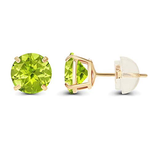 Solid 14K Yellow or White or Rose Gold 6mm Round Genuine Birthstone Gemstone Prong Set Stud Earrings For Women2
