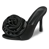 Women's Sexy Floral High Heels Mule Open Toe Slip On Stiletto Heel Dress Sandals Black CN38 - US7