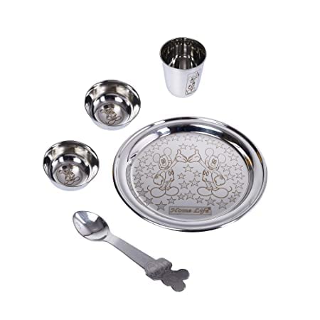 PMO Special Designed Micky Mouse Thali Stainless Steel Set with Touch of Brass - for Kids Gift-image-16