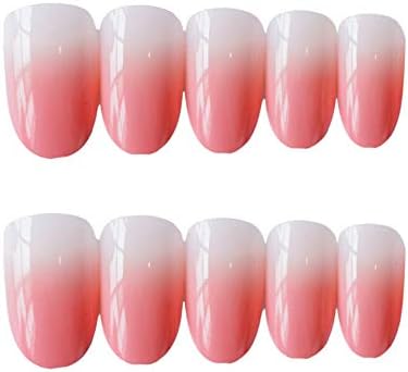 Ideal Swan 24Pcs Acrylic False Nail Tips Short Fakes Gel Nails Kit Pink White Gradient Full Cover Nails Art Set for Women Girls