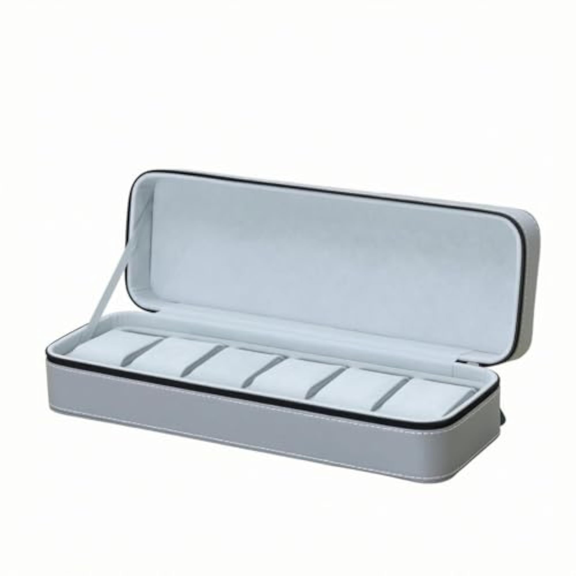 BNF® Zippered Hard Watch Case, Padded Organizer in Gray Leather