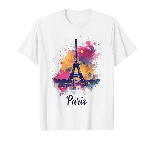 Paris France Tour Eiffel Aquarelle Souvenir Point de repère T-Shirt
