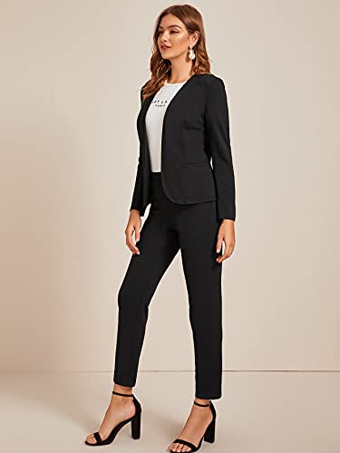 Shein Women's 2 Piece Outfits Open Front Solid Blazer Work Office Pants Suit Set Black Large #TOP3