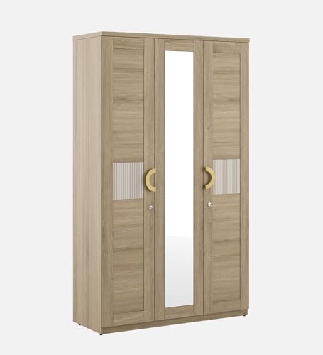 Image of Mintwud Pepperfry Engineered Wood Wardrobe with 3 Doors Storage and 2 Hanging Rod | Wooden Almirah Cupboard for Clothes Storage Organizer for Living Room Home Bedroom Furniture (Cream Finish)