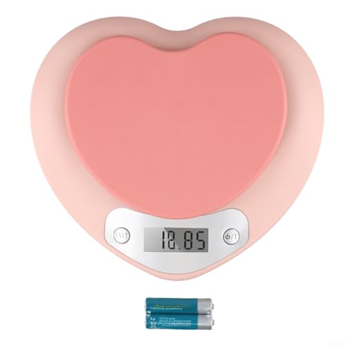 Báscula electrónica de cocina de 5 kg con sensor de precisión y función de tara, pantalla LCD en forma de corazón rosa, báscula digital fácil de leer para cocinar, hornear, café, material ABS, 18,5 x