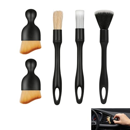 Juego de 5 Cepillos Interior Coche, Cepillo Limpieza Detallado Coche con Cerdas de Doble Textura, Cepillos de Nylon para Limpieza Interior y Exterior del para Ventilaciones, Llantas