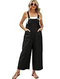 Daacee Womens Loose Linen Bib Overalls Comfy Sleeveless Adjustable Straps Wide Leg Jumpsuit with Poc