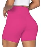 Sunzel No Front Seam High Waist Biker Shorts for Women, Squat Proof Yoga Workout Gym Bike Shorts 5' Inseam Hot Pink Large