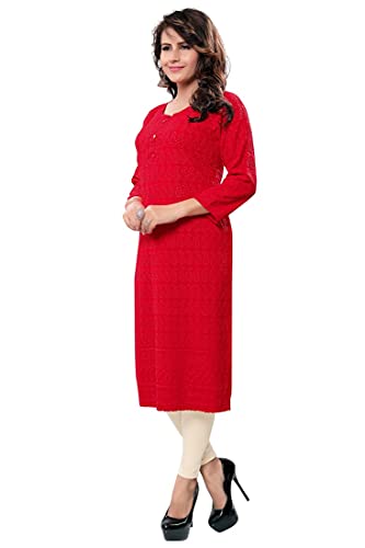 Image of DARIKA Women's Cotton Chikankari Straight Kurti Multiple Color in from Small to Plus Size.