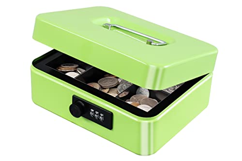 Image of KYODOLED Cash Box with Combination Lock,Safe Metal Box for Money,Storage Lock Box with Money Tray,7.87 inchx 6.30 inchx 3.54 inch Limegreen Medium