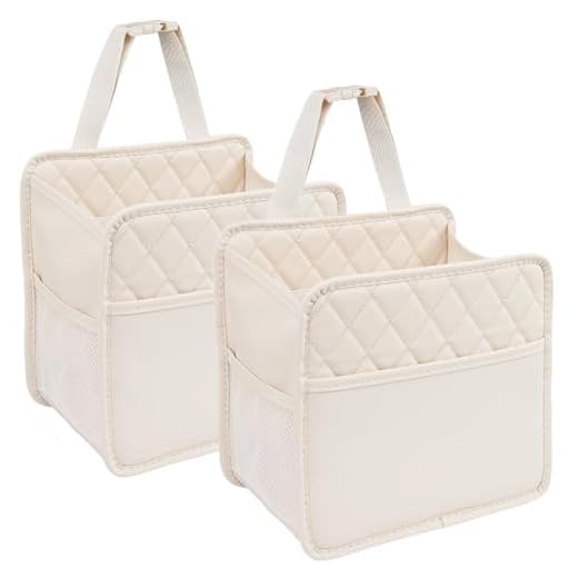 LXUNYI Car Seat Organizer,2 Pack Waterproof Pu Leather Backseat Car Organizer and Storage Bag Foldable Universal Hanging Car Seat Back Organizers for Kids & Adults (Beige 2Pack)