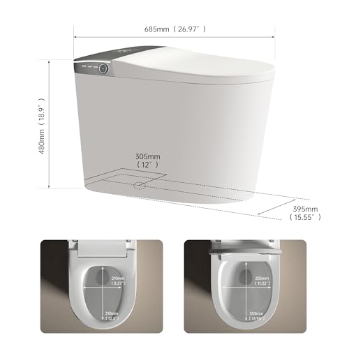 Inodoro inteligente con descarga potente, bidet con agua tibia instantánea, inodoro moderno alargado sin tanque, asiento bidet calefactado y secador, pantalla LED, luz nocturna y desodorización (Blanco) miniatura 6