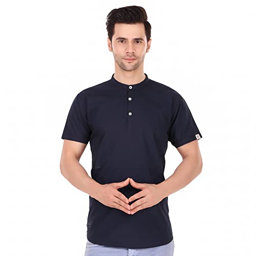 Image of MADE IN THE SHADE 100% Cotton Men's Mandarin /Chinese Neck Casual Short Kurta, Half Sleeve