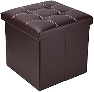 Queiting Storage Foot Stool Seat Box Folding Ottoman Seat Faux Leather Footstool Toy Storage Box Bedroom FootStool Cube Single Seat with Removable Lid 38 x 38 x 38cm(Coffee)