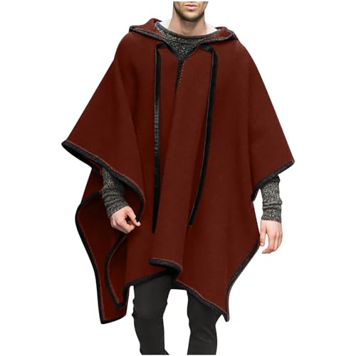 Generic Men's Steampunk Gothic Hooded Fashion Poncho Comfortable Home Clothes House Coat Men Wool Alpaca Poncho Hooded, Large, Red