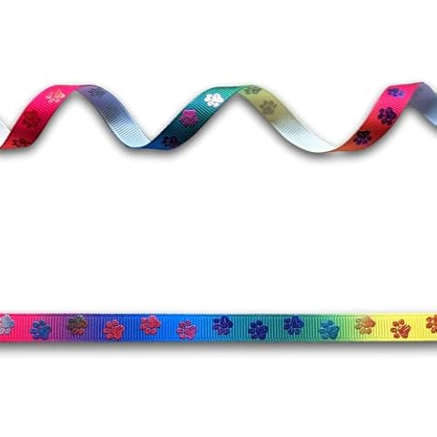 5 Yards (4.5 metres) Gradient Rainbow Foil Dog Paw Prints Grosgrain Ribbon 9-10mm Wide, Ideal for Craft Projects, Scrapbooking, DIY Hair Bows, Present Wrapping etc Cover