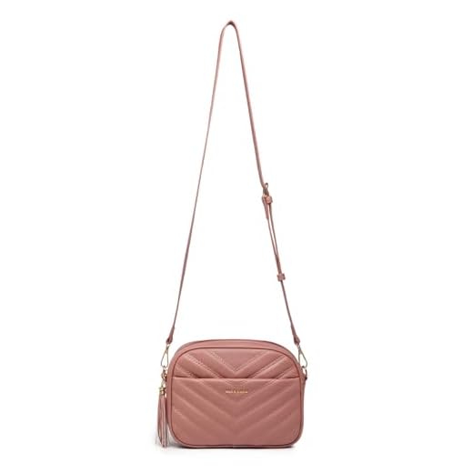 Miss Lulu Bolso de Hombro Cruzado para Mujer, Cuero sintético, Textura de Punto en Forma de V, decoración de borlas, con Correa de Hombro extraíble y Ajustable