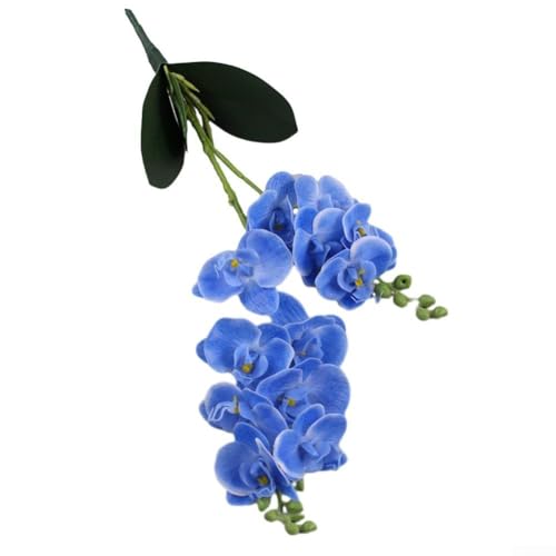 Orchidées artificielles, 12 têtes d'orchidée papillon de 50 cm, 2 branches avec feuilles film tactile pour décoration de la maison (bleu)