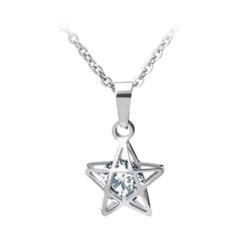 555Jewelry Womens Stainless Steel 3D Star Geometry Shape Shiny Cubic Zirconia Dainty Gemstone Cz Solitaire Sparkly Merkaba Jewel High Fashion Minimal Pendant Necklace, Silver 18 Inch #TOP27